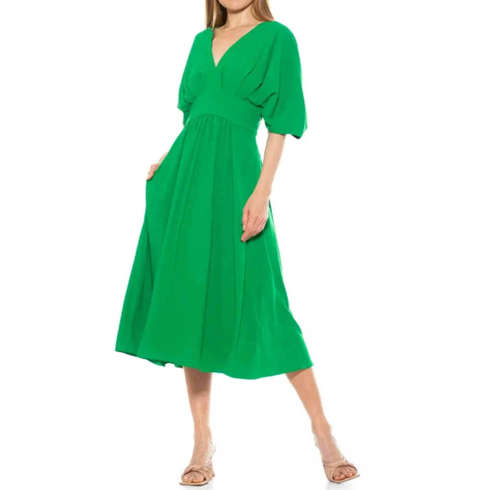 Alexia Admor August Draped Midi Fit & Flare Dress in Green Size 2 NEW WITH TAGS - Picture 1 of 8
